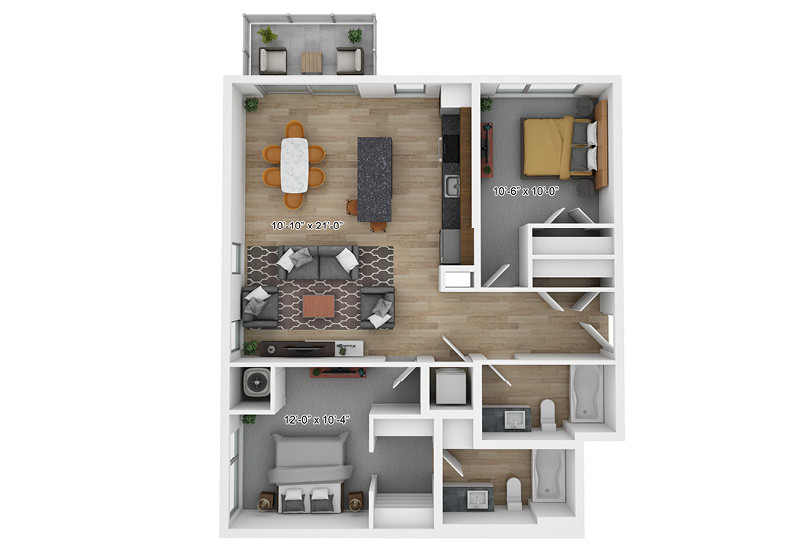 Two-bedroom floor plan at The Pitch Apartments